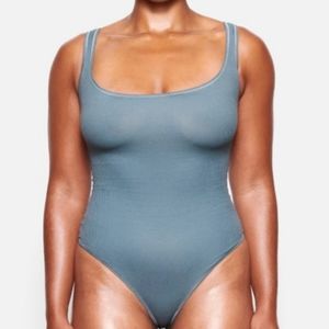 Skims ribbed stretch cotton bodysuit in Kyanite